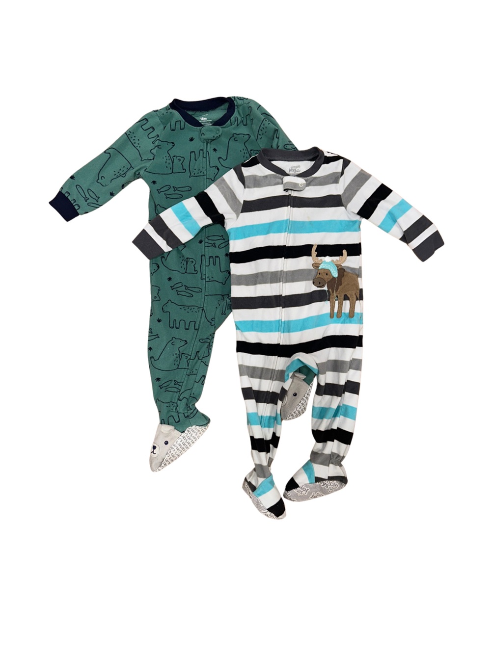 Carter's Green Dino and Striped Moose Footed One-Pieces